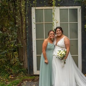 David’s bridal sage blue bridesmaid dress size 10